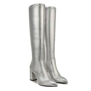 Franco Sarto Womens Katherine Knee High Heeled Boots Silver Metallic Stretch 10